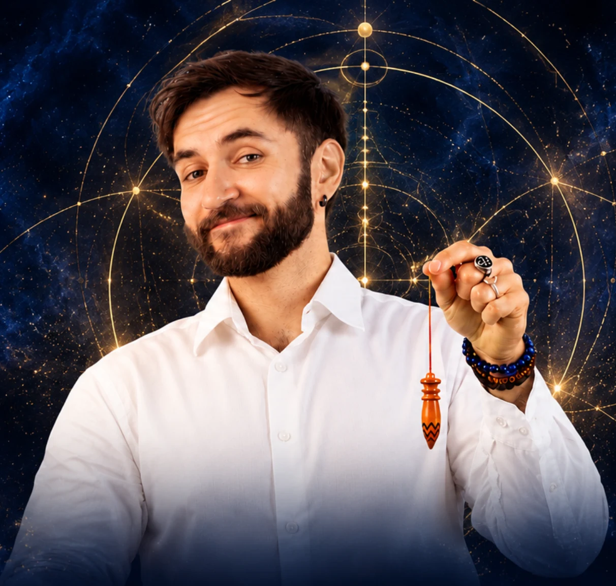 Murilo com pêndulo de radiestesia
